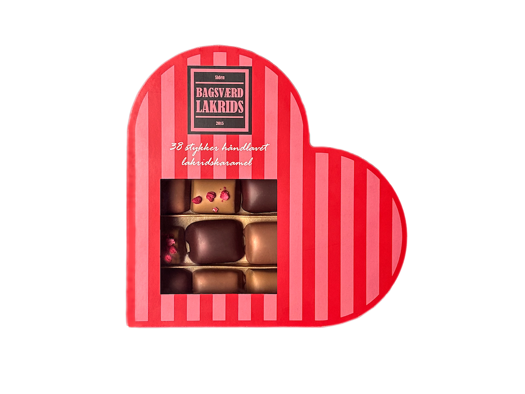 BAGSVÆRD LAKRIDS HJERTEÆSKE MED 38 STK. 380GR. 