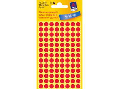 ETIKET AVERY Ø  8MM RØD 416 STK/P 3010 