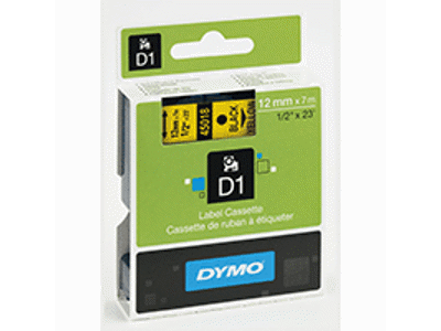 PRÆGETAPE DYMO D1 TAPE 12 MM.  () SORT/GUL 45018 