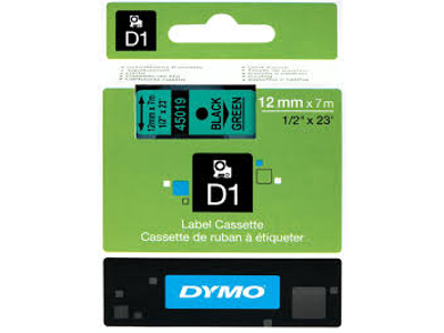 PRÆGETAPE DYMO D1 TAPE 12 MM. *** SORT/GRØN, SO720590 45019 