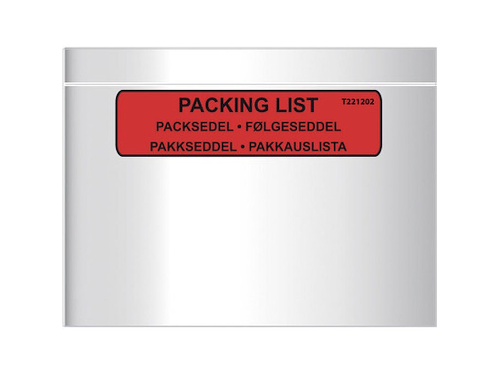 FØLGESEDDELLOMME C5 1000 STK MED TRYK "PACKING LIST" 225X155 MM 
