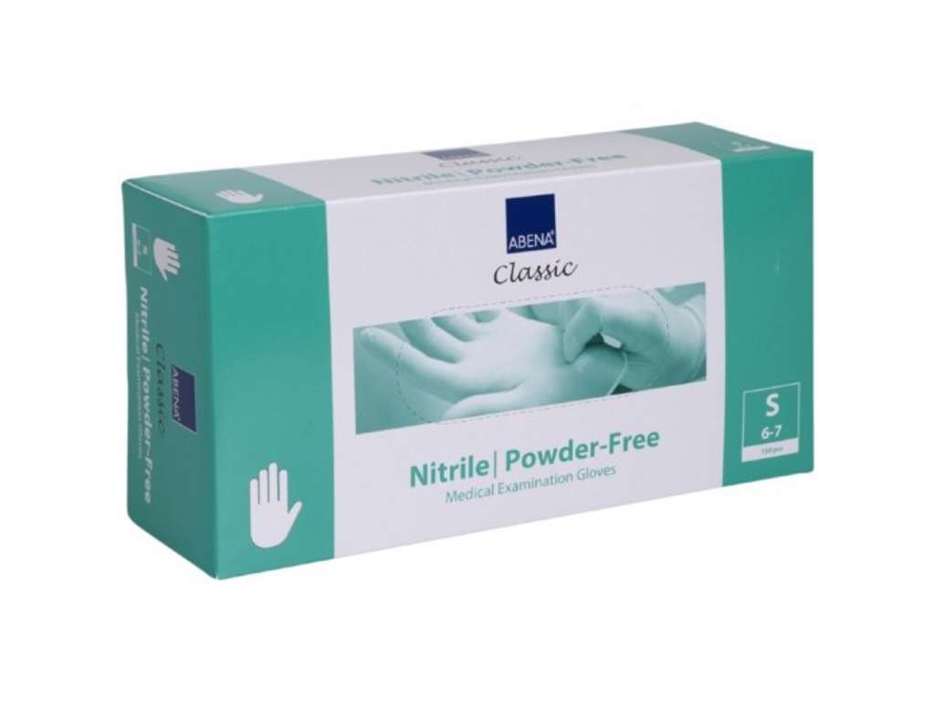 HANDSKE NITRIL ABENA CLASSIC *** PROTECT STR. S HVID PUDDERFRI 150 STK. PR. ÆSK