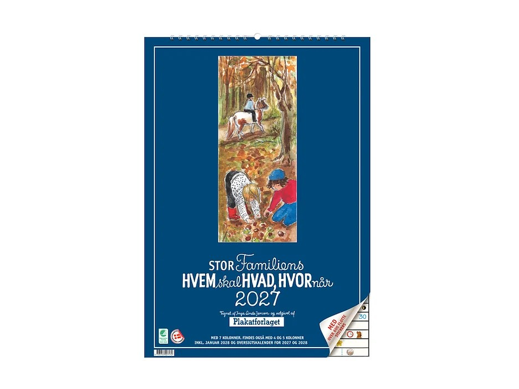 KALENDER PLAKATFORLAGET 2027 STORFAM. HVEM SKAL HVAD 7 KOLON. 34X48CM 2717