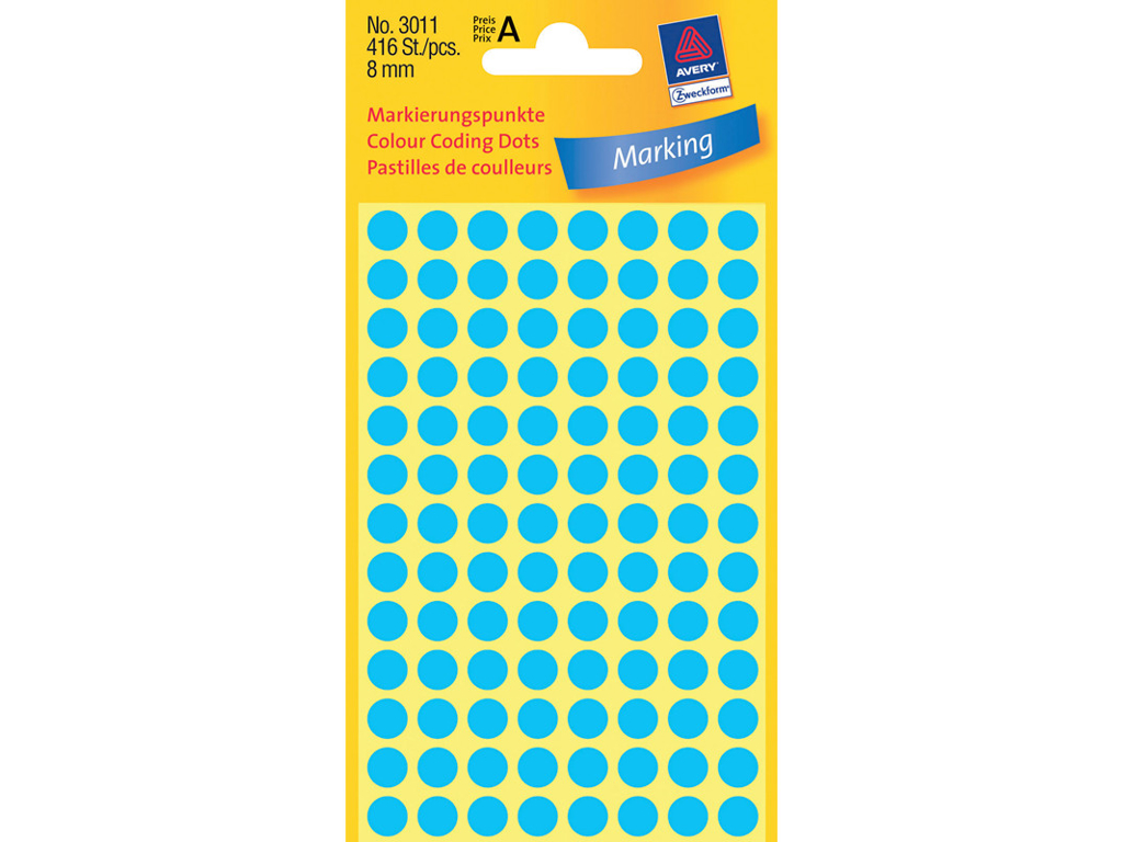 ETIKET AVERY Ø  8MM 416 STK/PK BLÅ 3011 