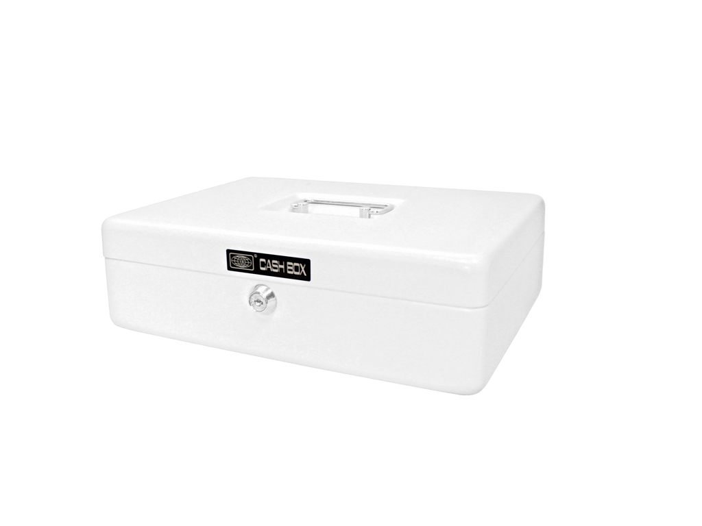PENGEKASSE 704 HVID 30X23X9 CM M/5 RUMS MØNTBAKKE 145400XSR-9135 