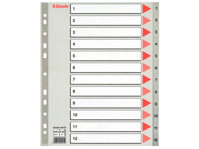 REGISTER ESSELTE A4 PLAST MAXI 1-12 GRÅ MED FORBLAD 100125