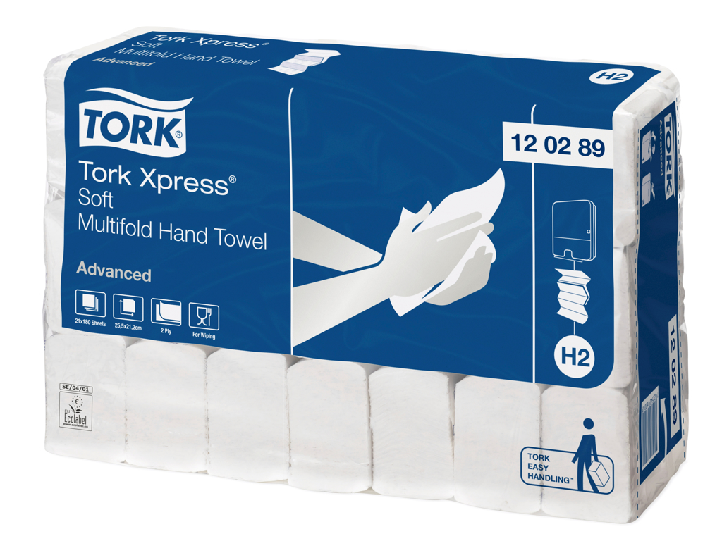 PAPIRHÅNDKLÆDE TORK EXPRESS H2 ADVANCE 2-LAGS M-FOLD 21 PK. A 180 ARK, 3 FOLD. NU 130298