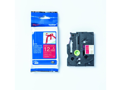 PRÆGETAPE BROTHER TZEERE34 12MMX4M GULD PÅ VINRØD IKKE SELVKLÆBENDE