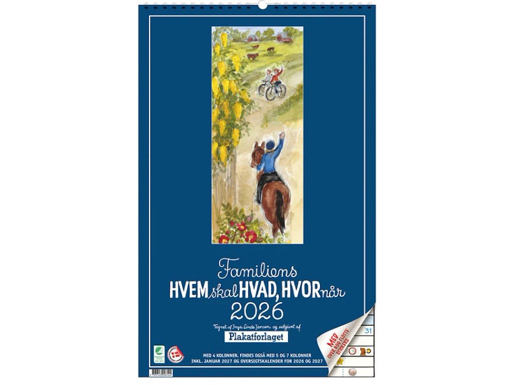 KALENDER PLAKATFORLAGET 2026 LILLE FAMILIENS HVEM SKAL HVAD HVORNÅR 4 KOLONNER 2614