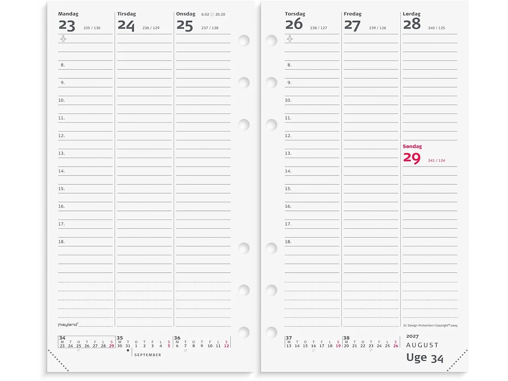 KALENDER MAYLAND 2027 27275000 SYSTEM PP UGEKALENDER HØJF. REFILL 16,8X9,5CM