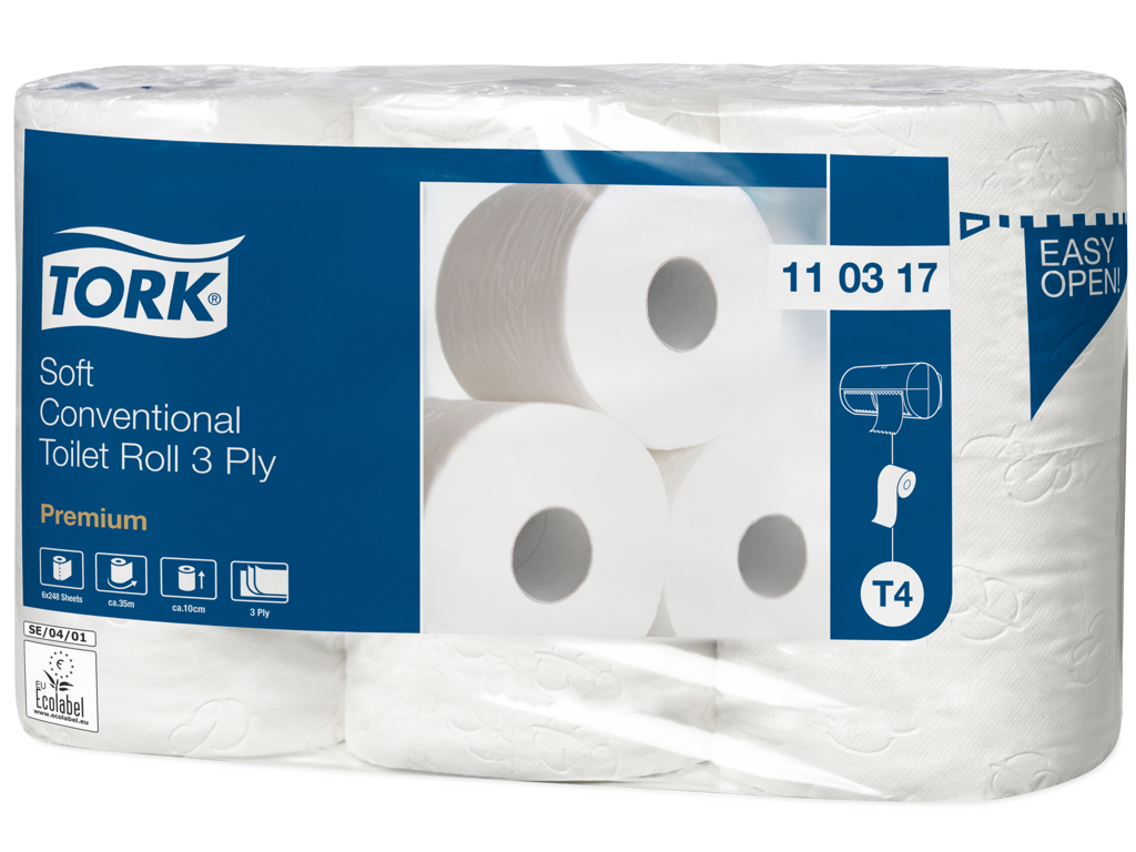 TOILETPAPIR TORK PREMIUM T4 3-LAG 35M KARTON MED 42 RULLER 110317 