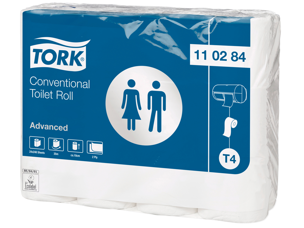 TOILETPAPIR TORK ADVANCED T4 2-LAGS SÆK MED 24 RULLER A 35 M. 110284