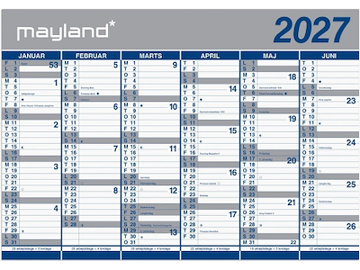 KALENDER MAYLAND 2027 27064100 2X6MDR. KÆMPEKALENDER PAPIR 100X70CM