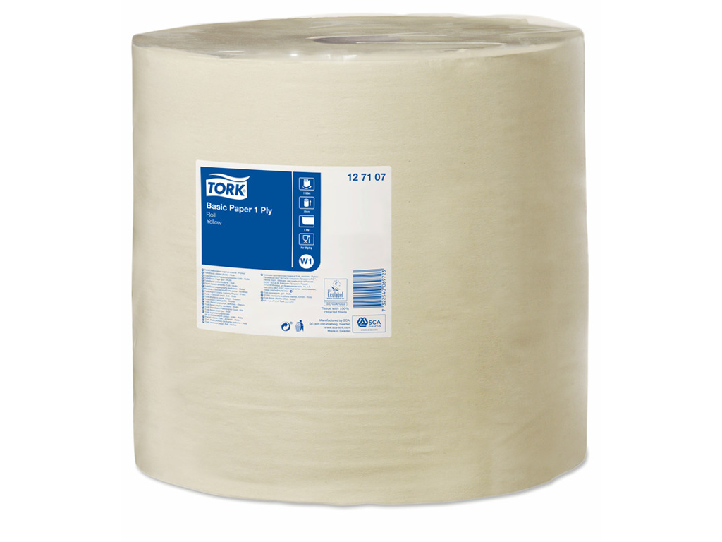 AFTØRRINGSPAPIR TORK BASIC W1 1-LAGS GUL 1190M 1RL/KRT 127107 
