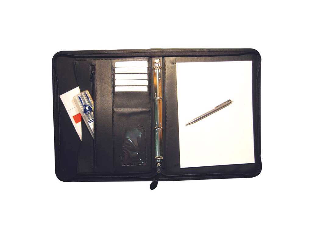 SKRIVEMAPPE MED 4 RINGE I SORT KUNSTLÆDER A4, TR2051 