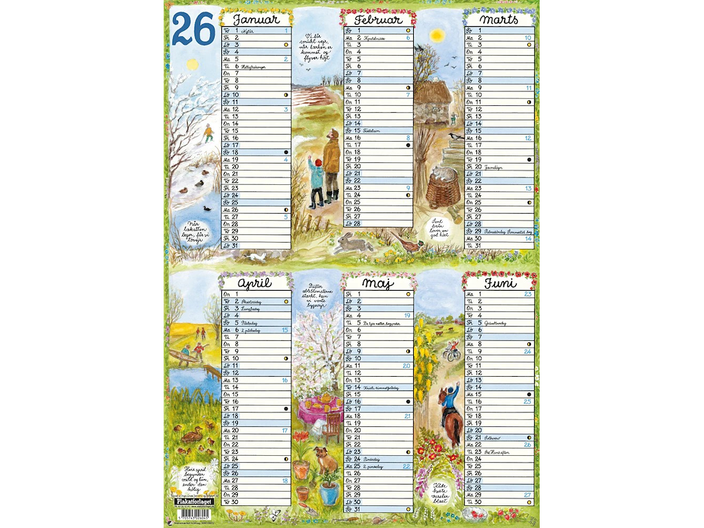 KALENDER PLAKATFORLAGET 2026 A4 2X6MDR. 21X29CM OVERBLIKSKALENDER 2604