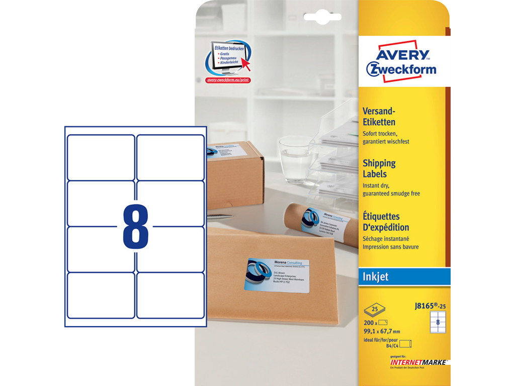 INKJET AVERY ETIKET J8165-25 99,1X67,7MM 8 PR. ARK 25 ARK 