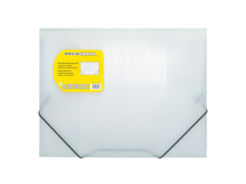 ELASTIKMAPPE PLAST KLAR MED SORT ELASTIK OG 3 KLAPPER 514308