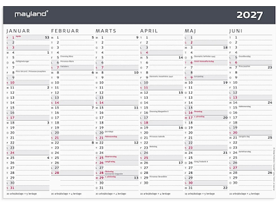 KALENDER MAYLAND 2027 27059050 2X6MDR. KONTORKALENDER MODERNE A4 21X29,6CM