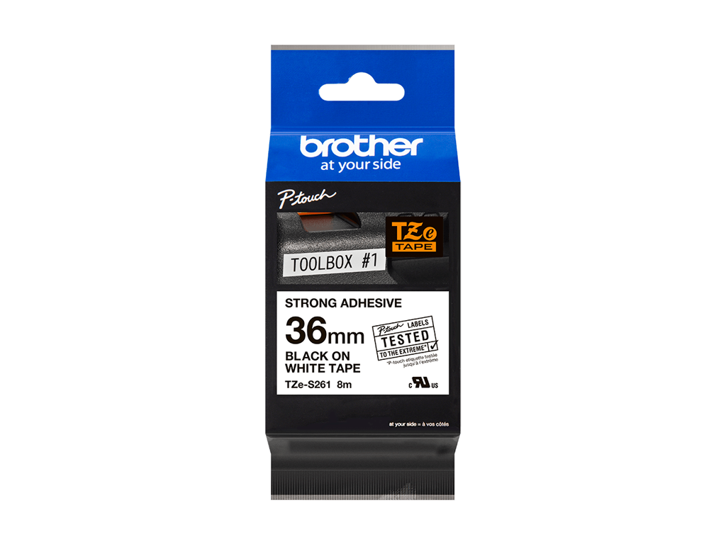 PRÆGETAPE BROTHER TZES261 36MM*** STÆRKT KLÆBENDE SORT PÅ HVID 