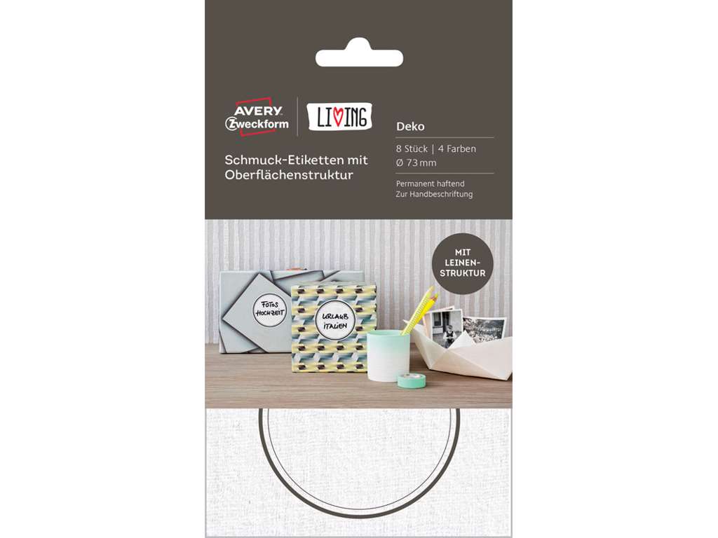 ETIKET AVERY M/LÆRREDSSTRUKTUR*** Ø73 MM A 8 STK. ASS. I 4 FARVER 62019