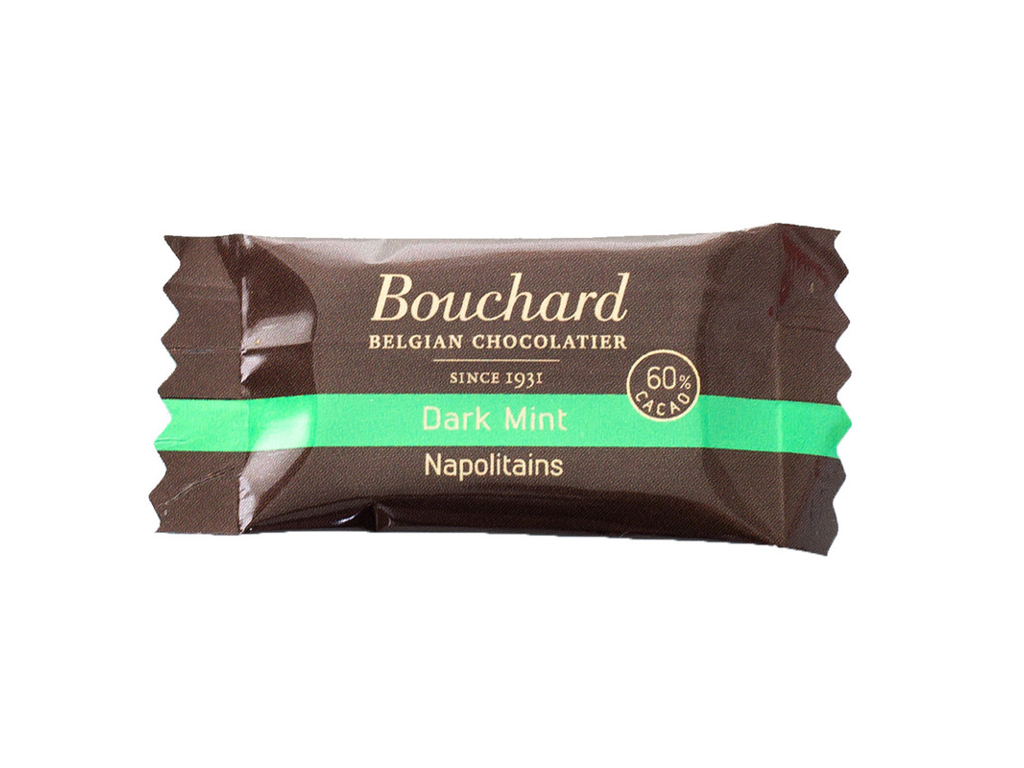 CHOKOLADE BOUCHARD MINT MØRK BELGISK 1KG. A 5GR. FLOWPAKKET 