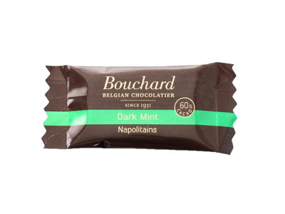 CHOKOLADE BOUCHARD MINT MØRK BELGISK 1KG. A 5GR. FLOWPAKKET 