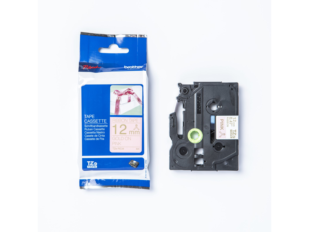 PRÆGETAPE BROTHER TZERE34 12MMX4M GULD PÅ PINK IKKE SELVKLÆBENDE ***