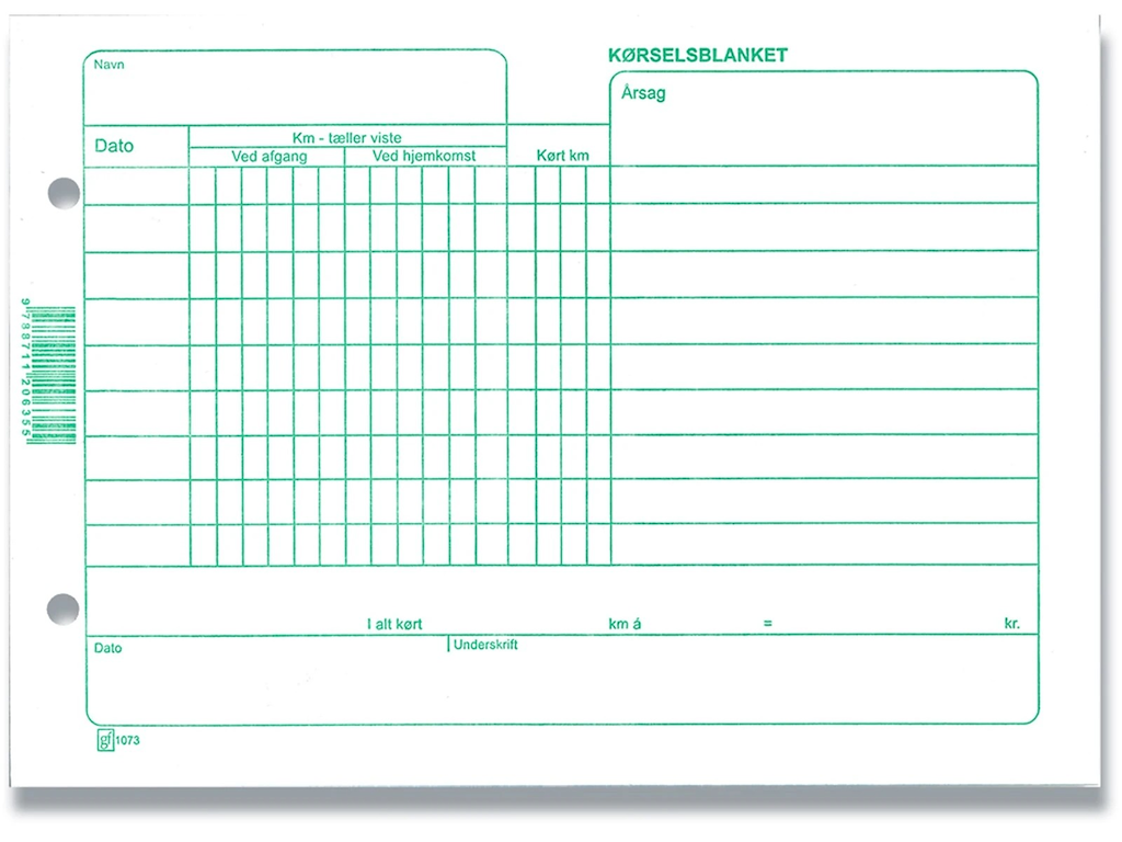 BLANKET KØRSELSREGNSKAB 210X148MM CA. 100 BLADE GF1073