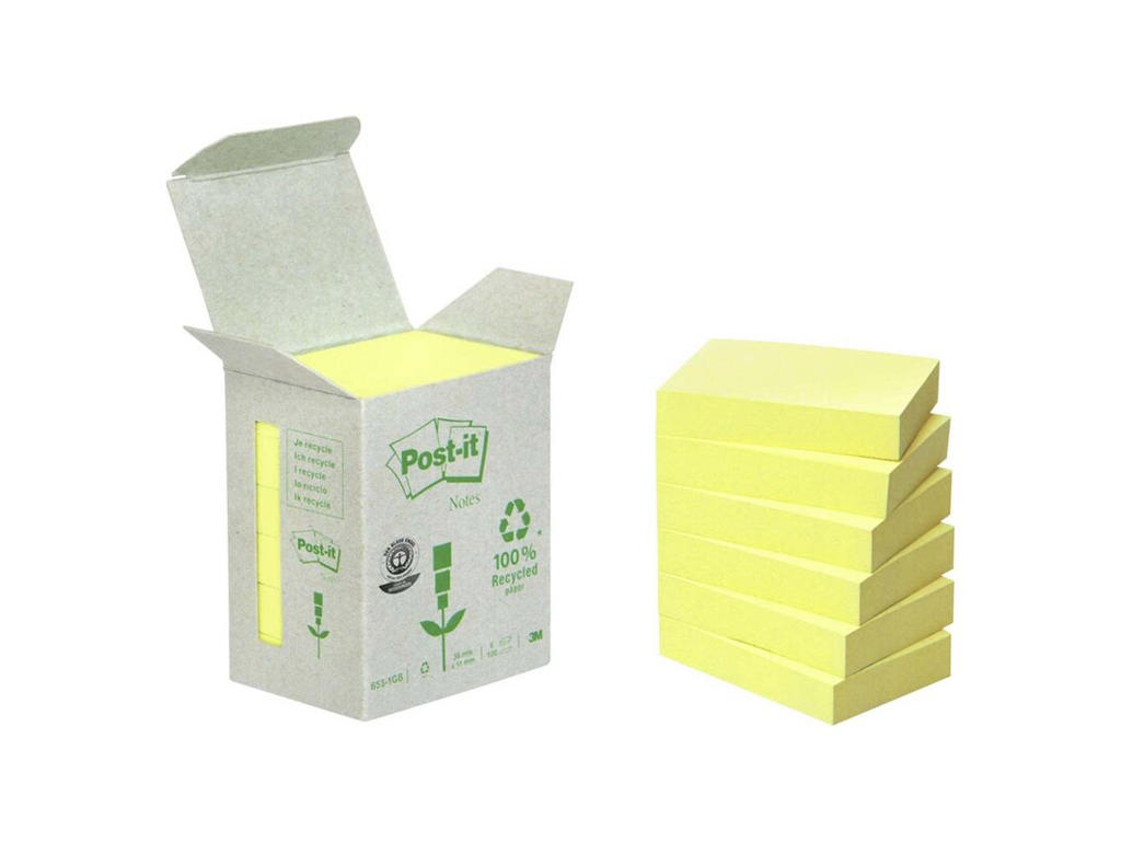 BLOK POST-IT 653 38X51MM GUL PK.  A 6 STK. NY MILJØUDGAVE/INDPAK. 