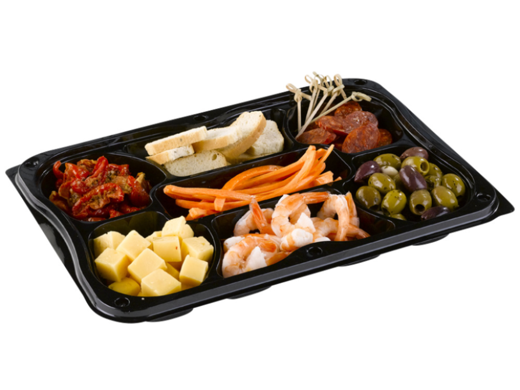 BAKKE PLAST SORT MED 7 RUM OG LØST LÅG 35X24,5X3,5 CM A 25 STK. 