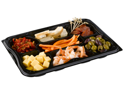 BAKKE PLAST SORT MED 7 RUM OG LØST LÅG 35X24,5X3,5 CM A 25 STK. 