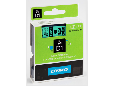 PRÆGETAPE DYMO D1 TAPE 12 MM. *** SORT/GRØN, SO720590 45019 