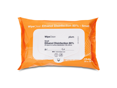 DESINFEKTIONSSERVIETTER PLUM 80% SPRIT 20X30 CM TIL OVERFLADER PK. A 25 STK. 5211