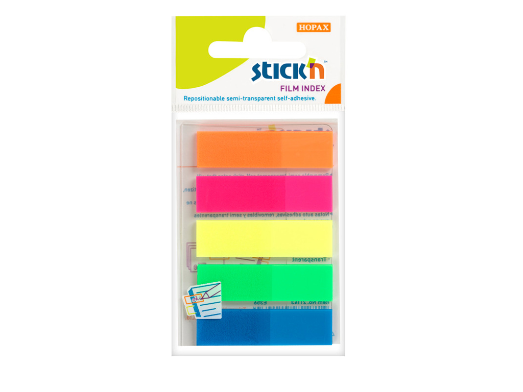 INDEXFANE STICK'N 5 NEONFARVER PP 45X12MM, 5X25 STK. PR. FARVE 525500