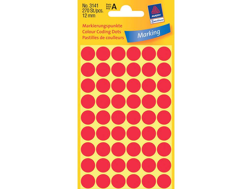 ETIKET AVERY Ø12MM 270 STK/PK RØD 3141 