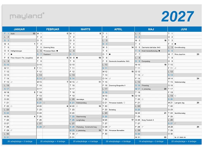 KALENDER MAYLAND 2027 27058000 2X6MDR. KLASSISK A5 24,2X18,5CM