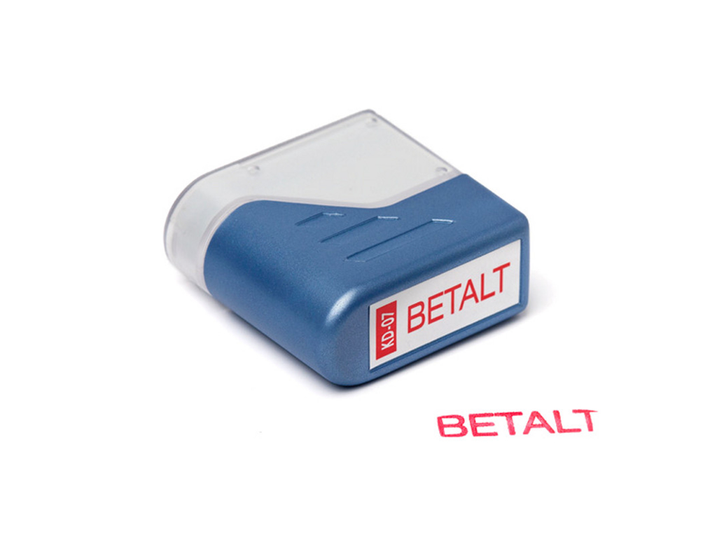 STEMPEL DESKMATE BETALT RØD    () TEKST 