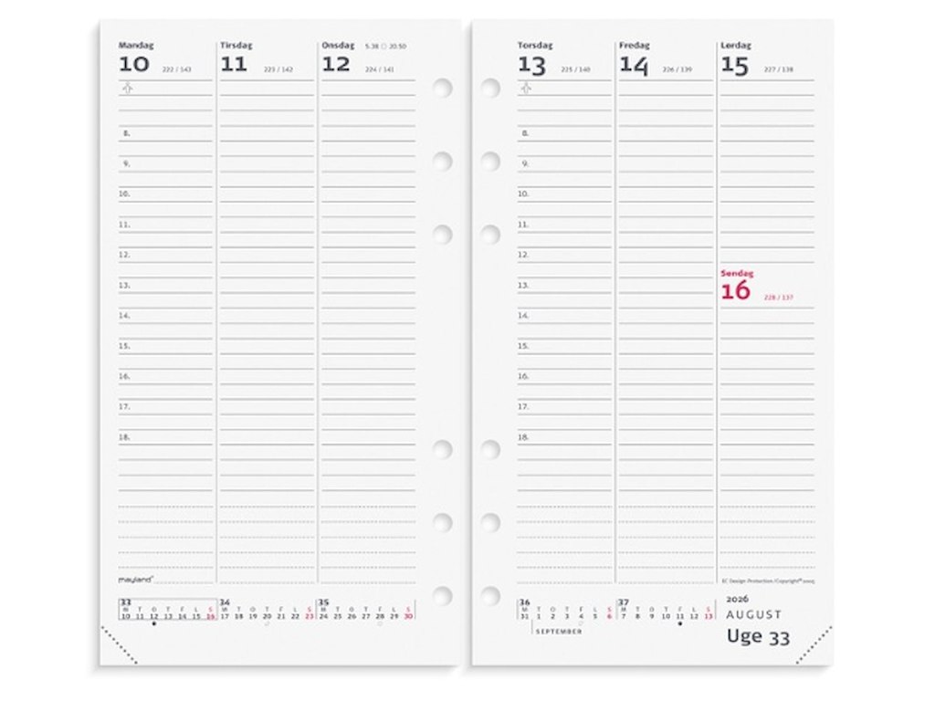 KALENDER MAYLAND 2026 26275000 SYSTEM PP UGEKALENDER HØJF. REFILL 16,8X9,5CM