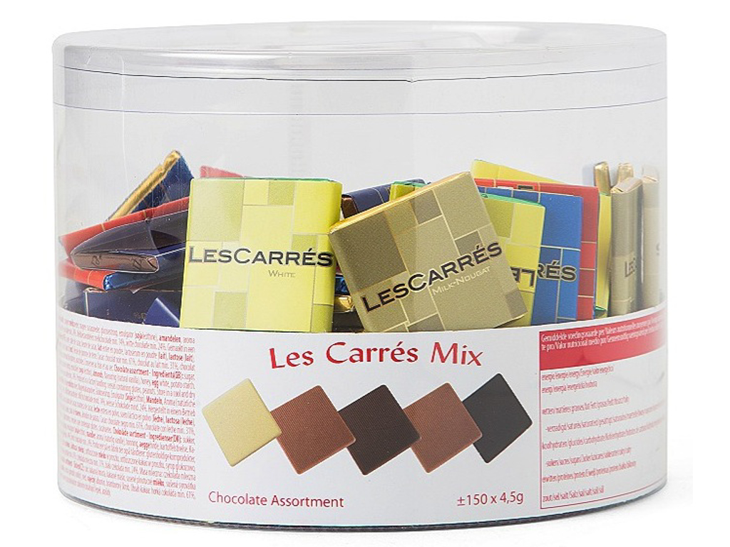 CHOKOLADE LES CARRES CHOCOLADEMIX 5 VARIANTER BELGISK, 150 STK. 