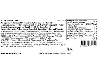 SUMMERBIRD CHOKOLADE SPRING SEASON DARK 110GR. 6002