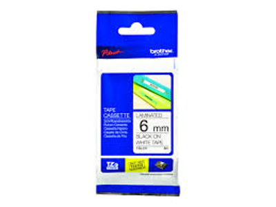 PRÆGETAPE BROTHER TZe211  6MMX8M. SORT TEKST PÅ HVID TAPE 