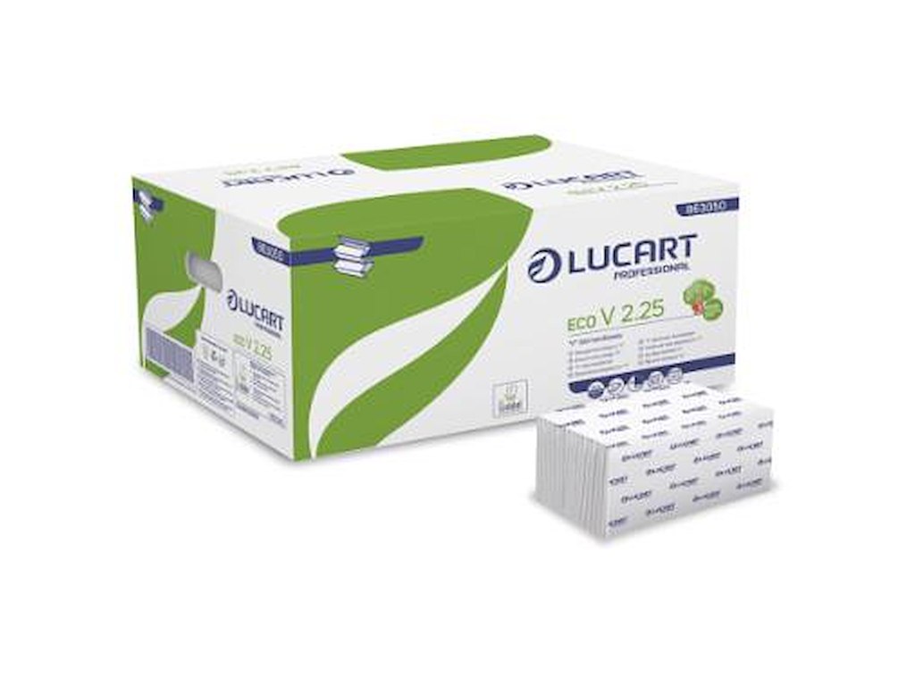HÅNDKLÆDEARK LUCART ECO V-FOLD L25XB21XD10,5CM 2-LAGS ECOLABEL HVID   A 3800 ARK ()