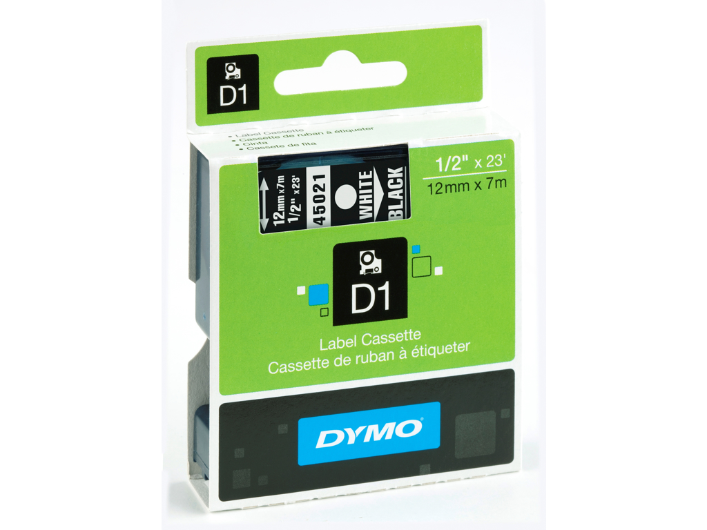 PRÆGETAPE DYMO D1 TAPE 12 MM. HVID/SORT 45021 S0720610 
