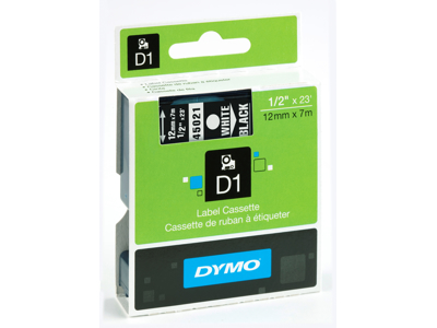 PRÆGETAPE DYMO D1 TAPE 12 MM. HVID/SORT 45021 S0720610 