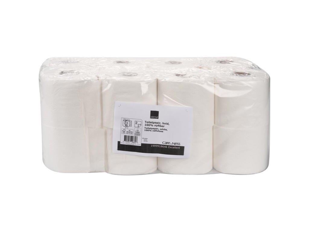 TOILETPAPIR CARE-NESS EXCELLENT 2 LAGS, 55 MTR. PR. RL. 9,5 CM. BRED. HVID NYFIBER. 32 RL. PR. SÆK.