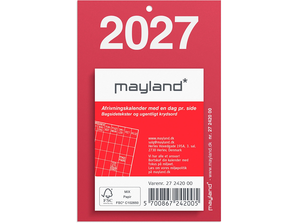 KALENDER MAYLAND 2027 27242000 LILLE AFRIVNINGSKALENDER 10X6,5CM 