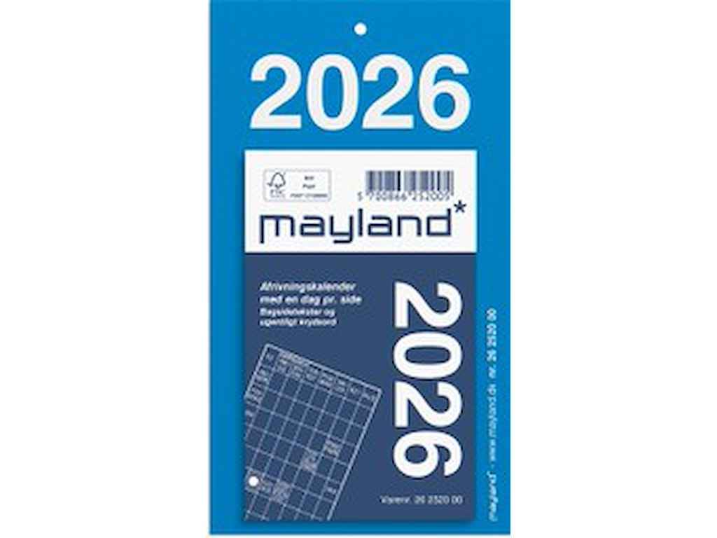 KALENDER MAYLAND 2026 26252000 AFRIVNINGSKALENDER MED BAGTEKST 14,2X8CM
