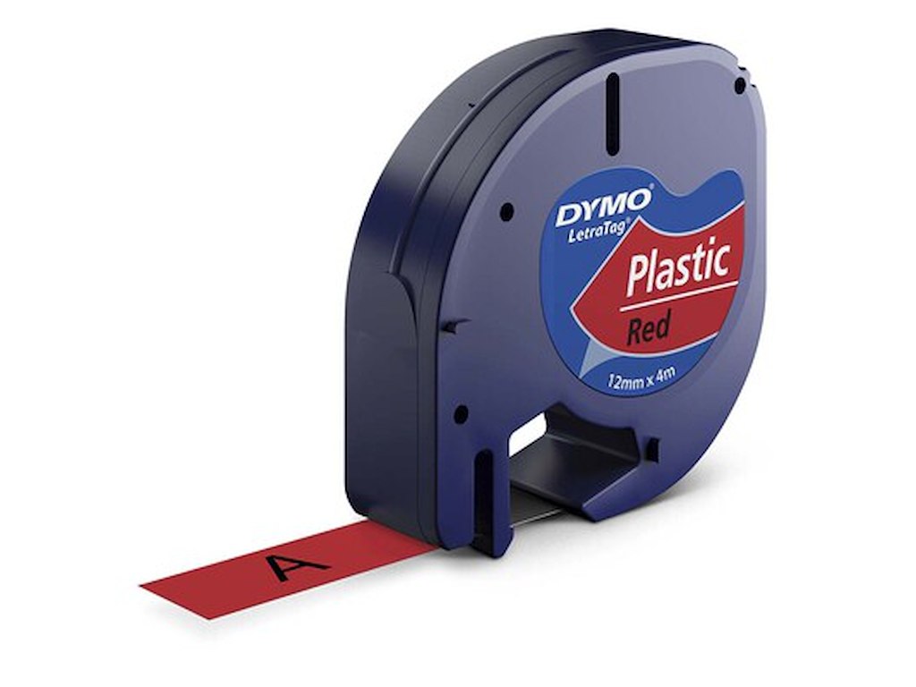 PRÆGETAPE DYMO LETRATAG  PLAST TAPE RØD 12MM X 4 M. ***