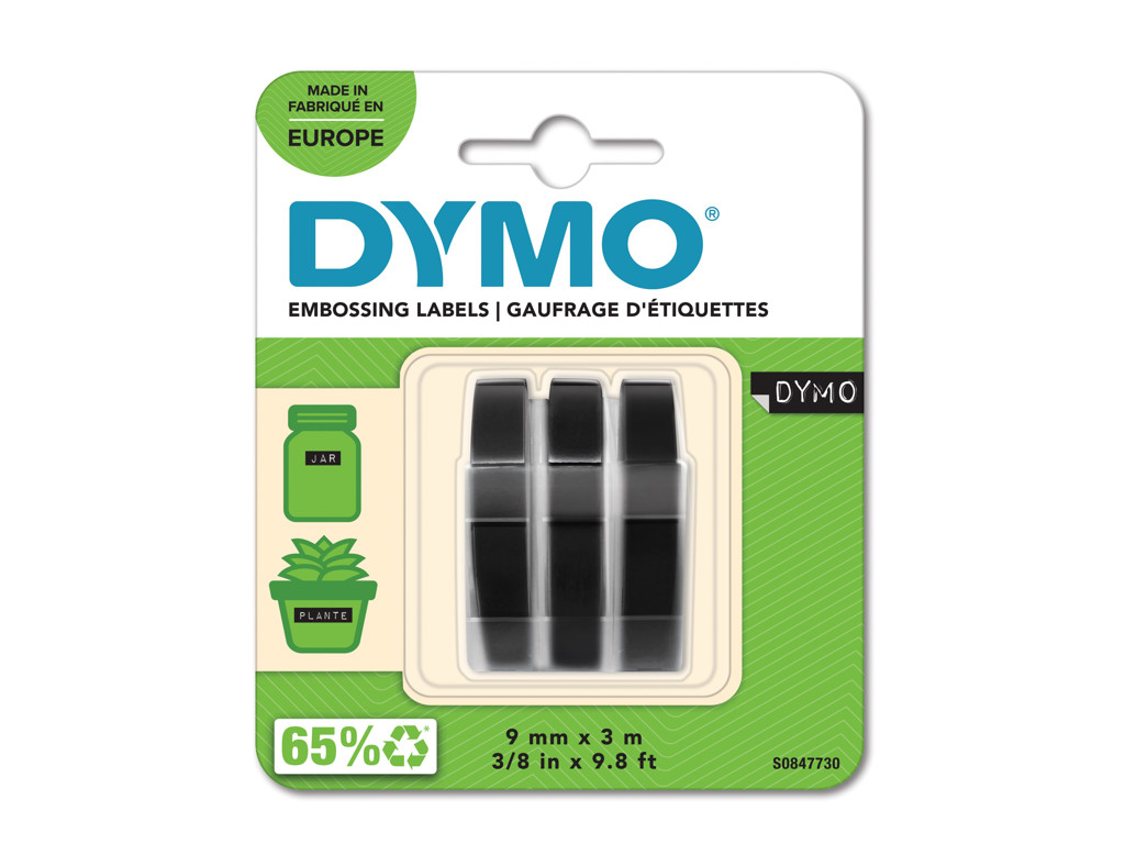 PRÆGETAPE DYMO EMBOSSING 9MMX3M SORT 3D A 3 RL. S0847730      *** 